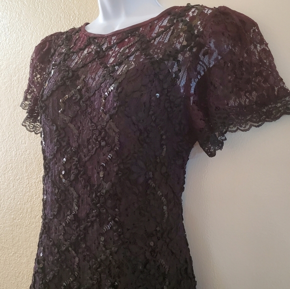 Vintage 1980s Goth Lace Sequined Tiered Dress - Picture 10 of 11